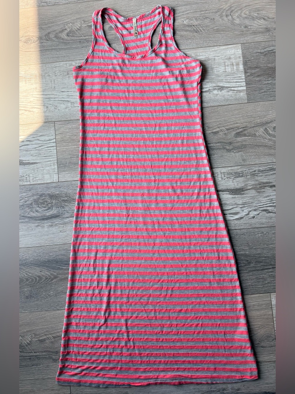 Da Moda by Periority Pink Gray Striped Racerback Maxi Dress Size L